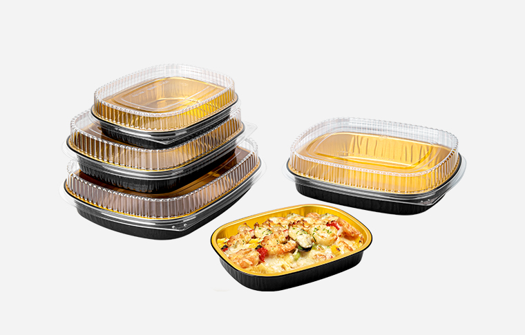 Black Golden Catering Packaging Container Black Gold Aluminum Foil Container Aluminum Food Tray With Plastic PET Lids