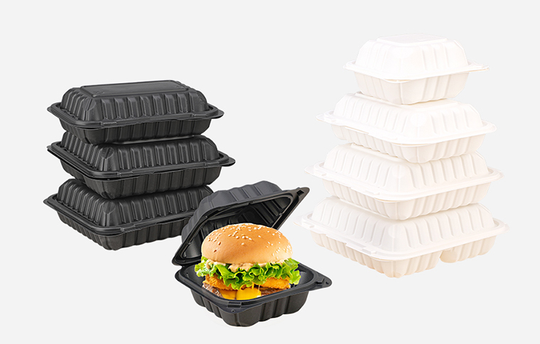 MFPP Material Clamshell Food Containers 6x9 inch Single Compartment White / Black Color